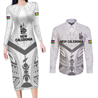 New Caledonia Football Custom Couples Matching Long Sleeve Bodycon Dress and Long Sleeve Button Shirt Go Champions Les Cagous LT9 White - Polynesian Pride