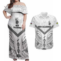 New Caledonia Football Custom Couples Matching Off Shoulder Maxi Dress and Hawaiian Shirt Go Champions Les Cagous LT9 White - Polynesian Pride