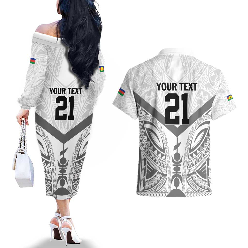 New Caledonia Football Custom Couples Matching Off The Shoulder Long Sleeve Dress and Hawaiian Shirt Go Champions Les Cagous LT9 - Polynesian Pride
