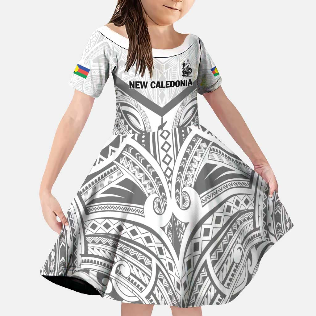 New Caledonia Football Custom Family Matching Mermaid Dress and Hawaiian Shirt Go Champions Les Cagous LT9 Daughter's Dress White - Polynesian Pride