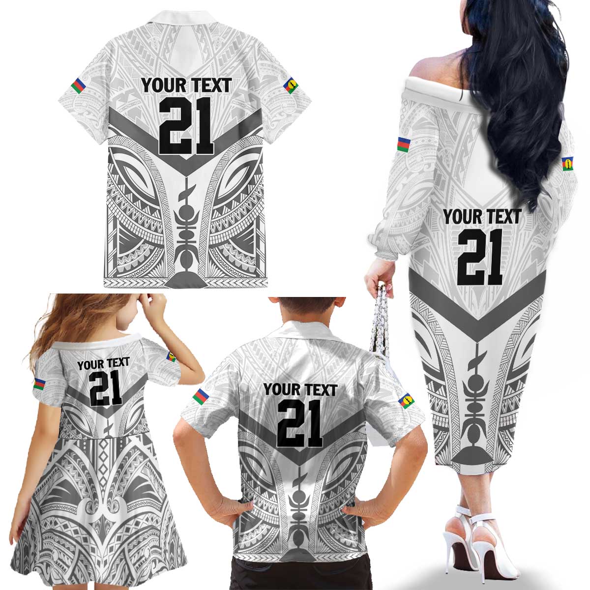 New Caledonia Football Custom Family Matching Off The Shoulder Long Sleeve Dress and Hawaiian Shirt Go Champions Les Cagous LT9 - Polynesian Pride