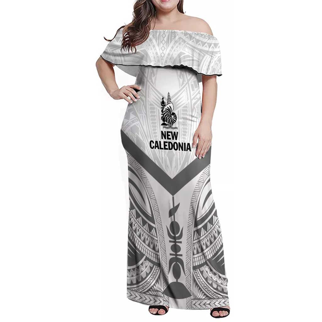 New Caledonia Football Custom Family Matching Off Shoulder Maxi Dress and Hawaiian Shirt Go Champions Les Cagous LT9 Mom's Dress White - Polynesian Pride