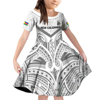 New Caledonia Football Custom Family Matching Off Shoulder Short Dress and Hawaiian Shirt Go Champions Les Cagous LT9 Daughter's Dress White - Polynesian Pride
