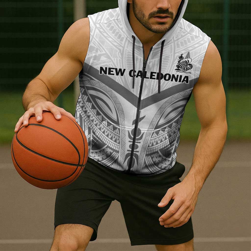 New Caledonia Football Custom Sleeveless Zip Hoodie Go Champions Les Cagous - Polynesian Pride