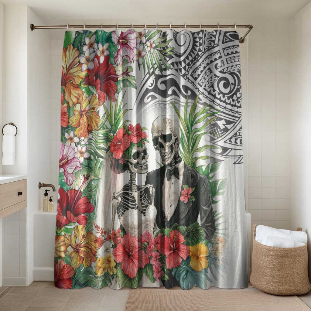 Skeleton Love for Valentines Day Bathroom Set Polynesian Tribal Love Forever LT9 Shower Curtain Only White - Polynesian Pride