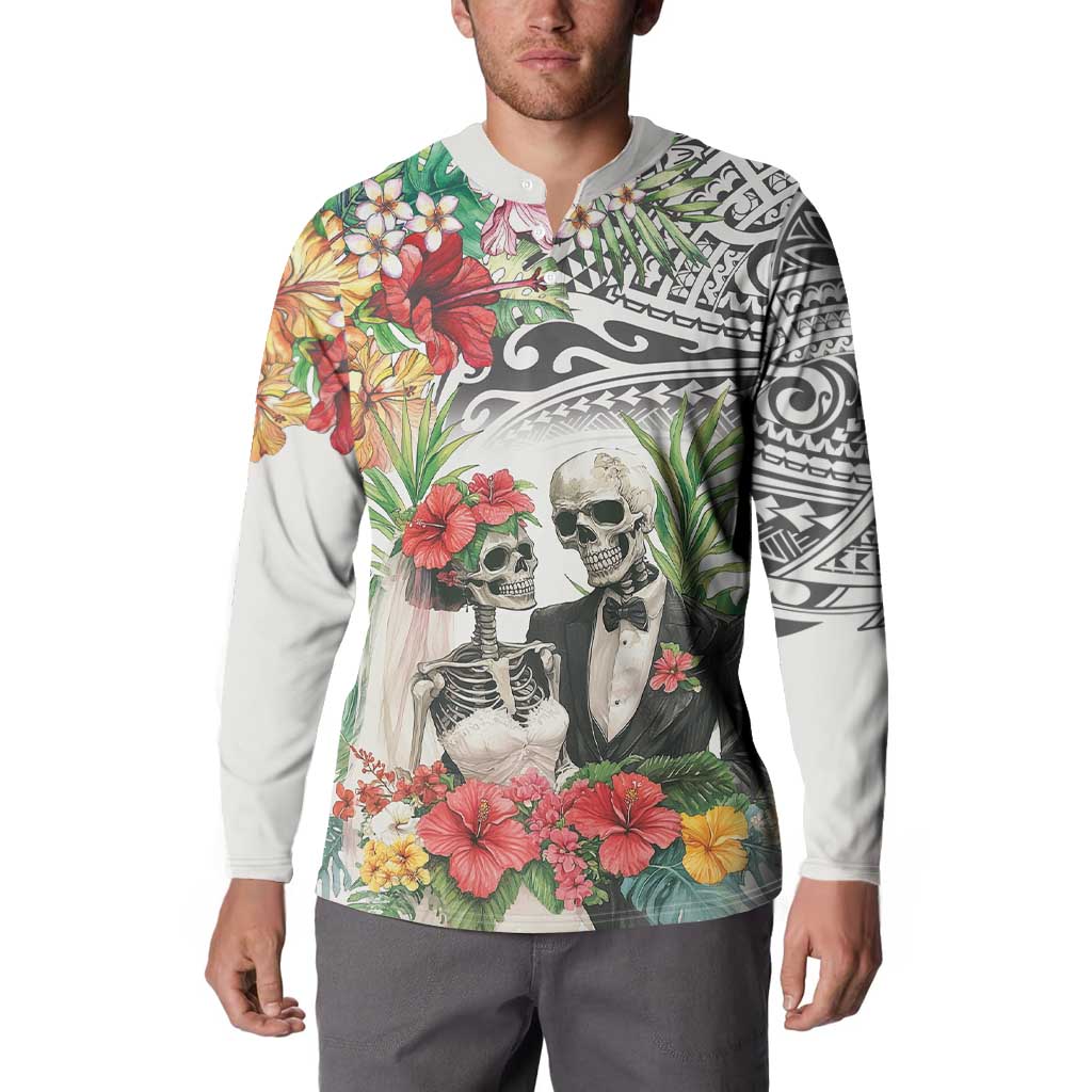 Skeleton Love for Valentine’s Day Button Sweatshirt Polynesian Tribal Love Forever
