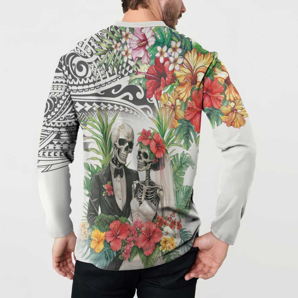 Skeleton Love for Valentine’s Day Button Sweatshirt Polynesian Tribal Love Forever