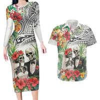 Skeleton Love for Valentines Day Couples Matching Long Sleeve Bodycon Dress and Hawaiian Shirt Polynesian Tribal Love Forever LT9 White - Polynesian Pride