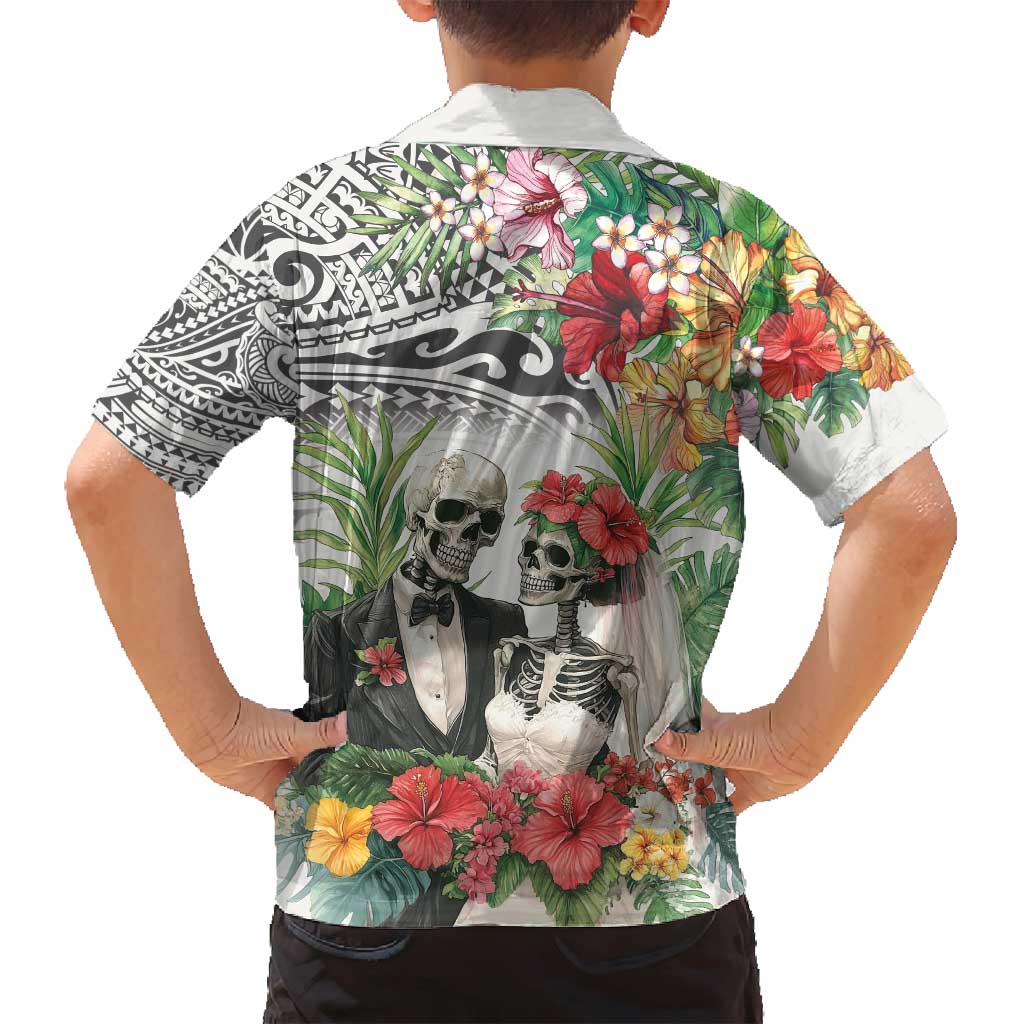 Skeleton Love for Valentines Day Family Matching Long Sleeve Bodycon Dress and Hawaiian Shirt Polynesian Tribal Love Forever LT9 - Polynesian Pride