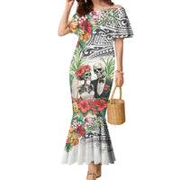 Skeleton Love for Valentines Day Family Matching Mermaid Dress and Hawaiian Shirt Polynesian Tribal Love Forever LT9 Mom's Dress White - Polynesian Pride