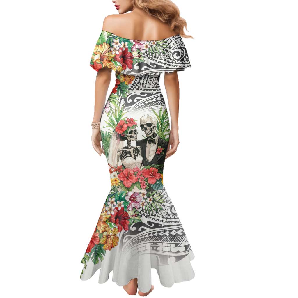 Skeleton Love for Valentines Day Family Matching Mermaid Dress and Hawaiian Shirt Polynesian Tribal Love Forever LT9 - Polynesian Pride