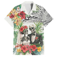 Skeleton Love for Valentines Day Family Matching Off The Shoulder Long Sleeve Dress and Hawaiian Shirt Polynesian Tribal Love Forever LT9 Dad's Shirt - Short Sleeve White - Polynesian Pride