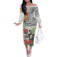 Skeleton Love for Valentines Day Family Matching Off The Shoulder Long Sleeve Dress and Hawaiian Shirt Polynesian Tribal Love Forever LT9 Mom's Dress White - Polynesian Pride