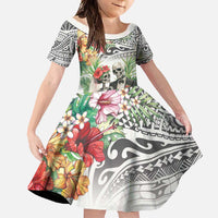 Skeleton Love for Valentines Day Family Matching Off Shoulder Maxi Dress and Hawaiian Shirt Polynesian Tribal Love Forever LT9 Daughter's Dress White - Polynesian Pride
