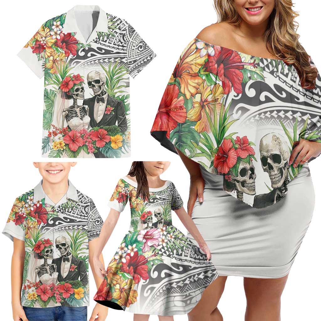 Skeleton Love for Valentines Day Family Matching Off Shoulder Short Dress and Hawaiian Shirt Polynesian Tribal Love Forever LT9 - Polynesian Pride