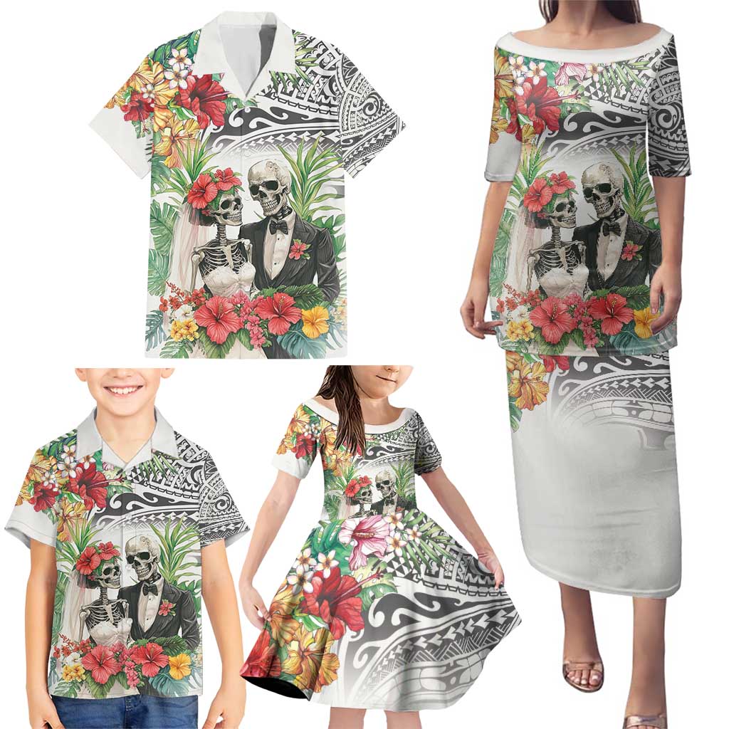 Skeleton Love for Valentines Day Family Matching Puletasi and Hawaiian Shirt Polynesian Tribal Love Forever LT9 - Polynesian Pride