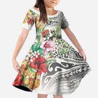 Skeleton Love for Valentines Day Family Matching Short Sleeve Bodycon Dress and Hawaiian Shirt Polynesian Tribal Love Forever LT9 Daughter's Dress White - Polynesian Pride