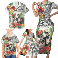 Skeleton Love for Valentines Day Family Matching Short Sleeve Bodycon Dress and Hawaiian Shirt Polynesian Tribal Love Forever LT9 - Polynesian Pride