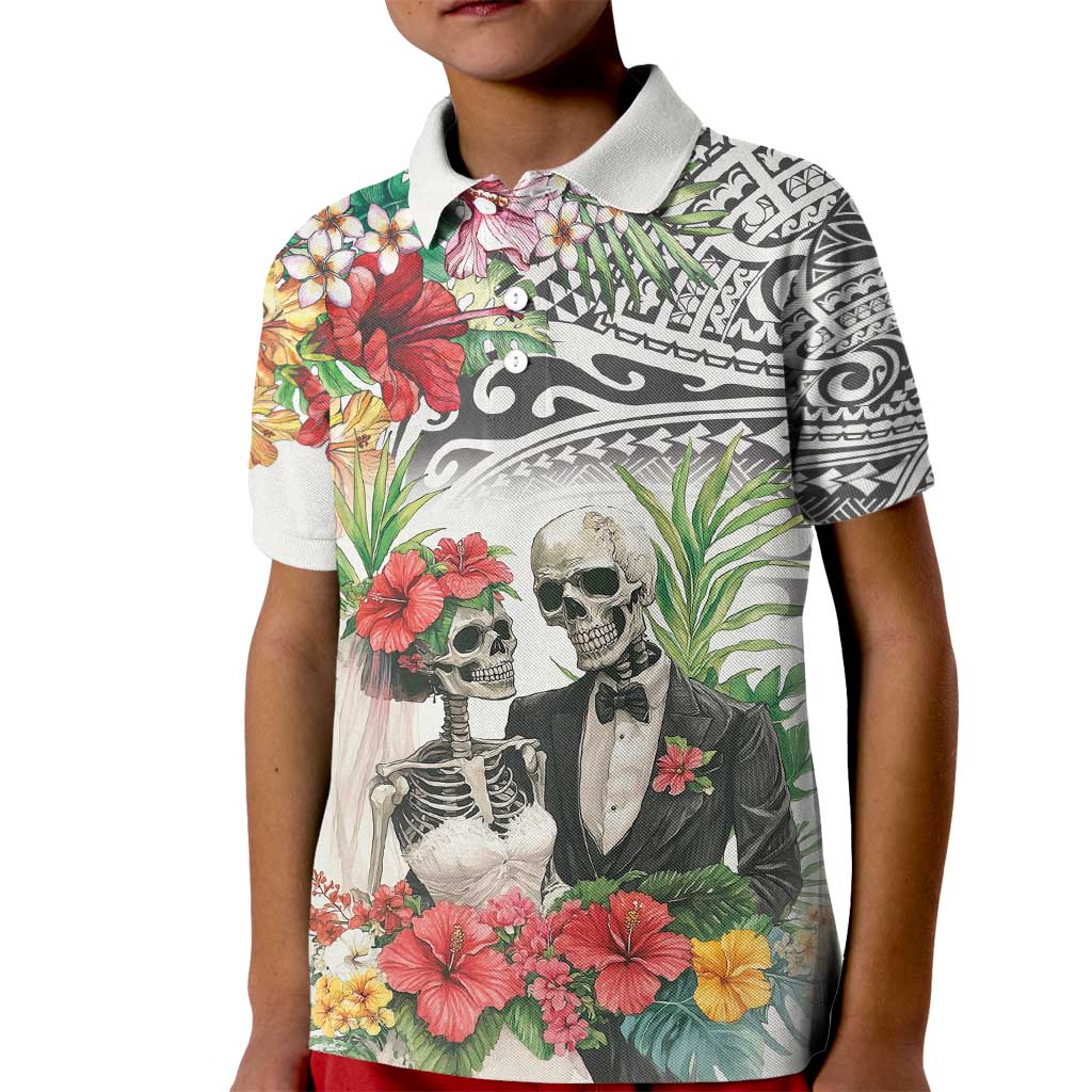 Skeleton Love for Valentine’s Day Kid Polo Shirt Polynesian Tribal Love Forever