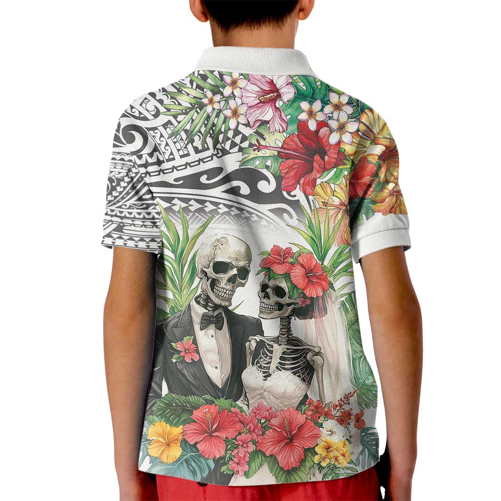 Skeleton Love for Valentine’s Day Kid Polo Shirt Polynesian Tribal Love Forever