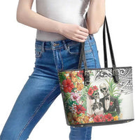 Skeleton Love for Valentine’s Day Leather Tote Bag Polynesian Tribal Love Forever