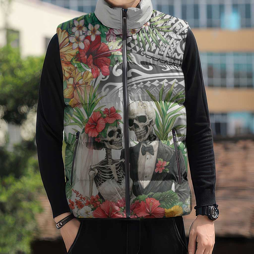 Skeleton Love for Valentine’s Day Sleeveless Puffer Jacket Polynesian Tribal Love Forever - Polynesian Pride