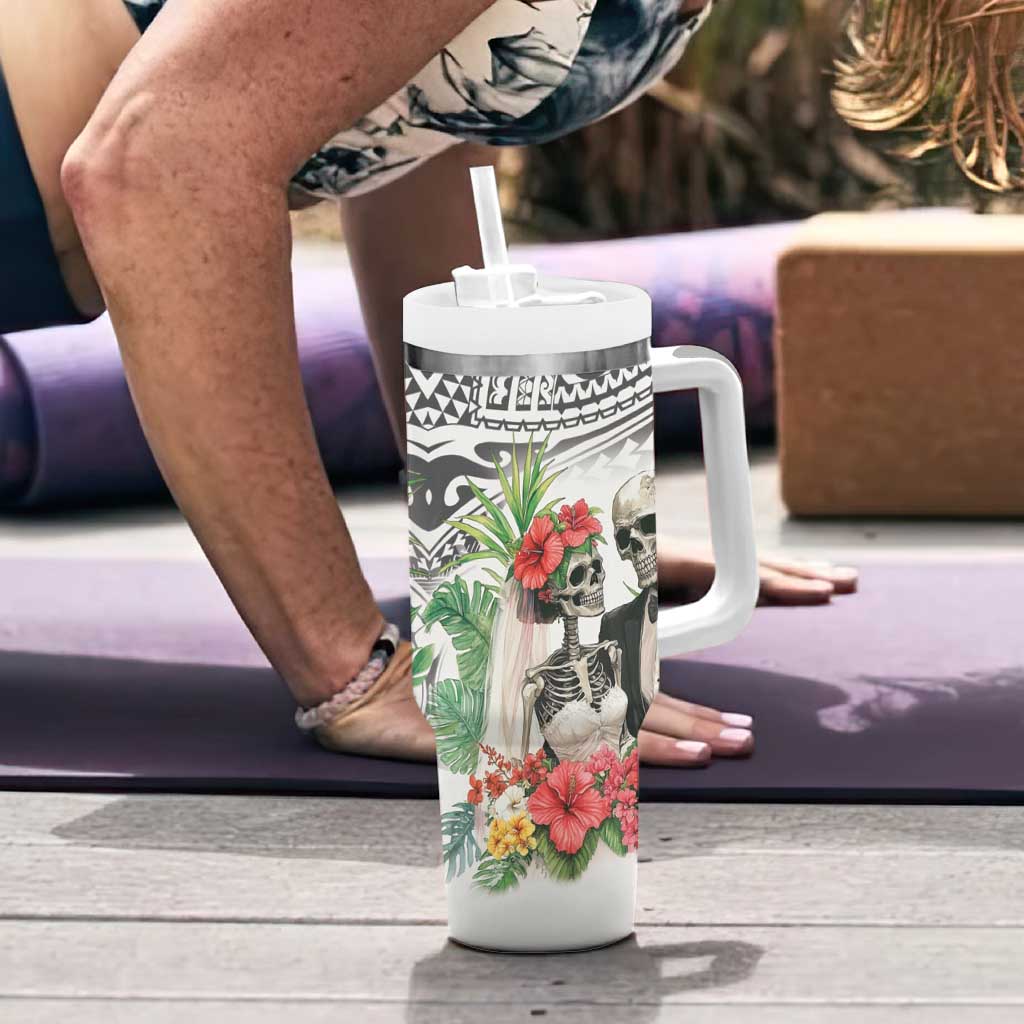 Skeleton Love for Valentine’s Day Tumbler With Handle Polynesian Tribal Love Forever