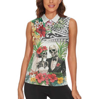 Skeleton Love for Valentine’s Day Women Sleeveless Polo Shirt Polynesian Tribal Love Forever
