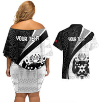 Personalised Tonga Emancipation Day Couples Matching Off Shoulder Short Dress and Hawaiian Shirt Since 1970 Ngatu Tribal Pattern