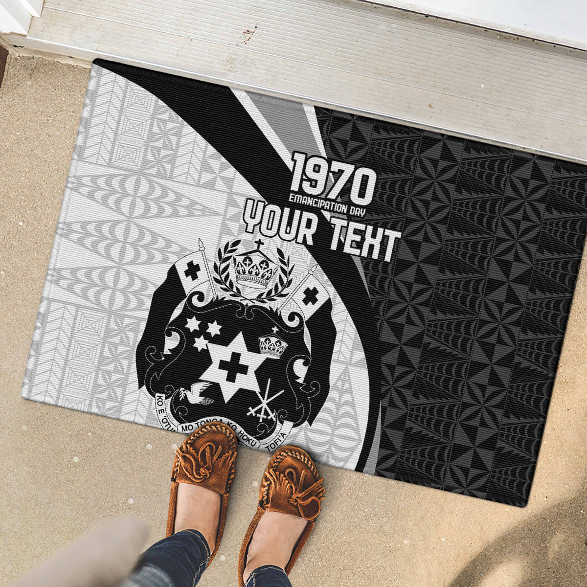 Personalised Tonga Emancipation Day Rubber Doormat Since 1970 Ngatu Tribal Pattern