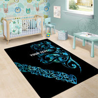 All Black Maori Tribal Tattoo Personalised Area Rug Polynesian Style