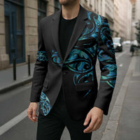 All Black Maori Tribal Tattoo Personalised Blazer Polynesian Style - Polynesian Pride