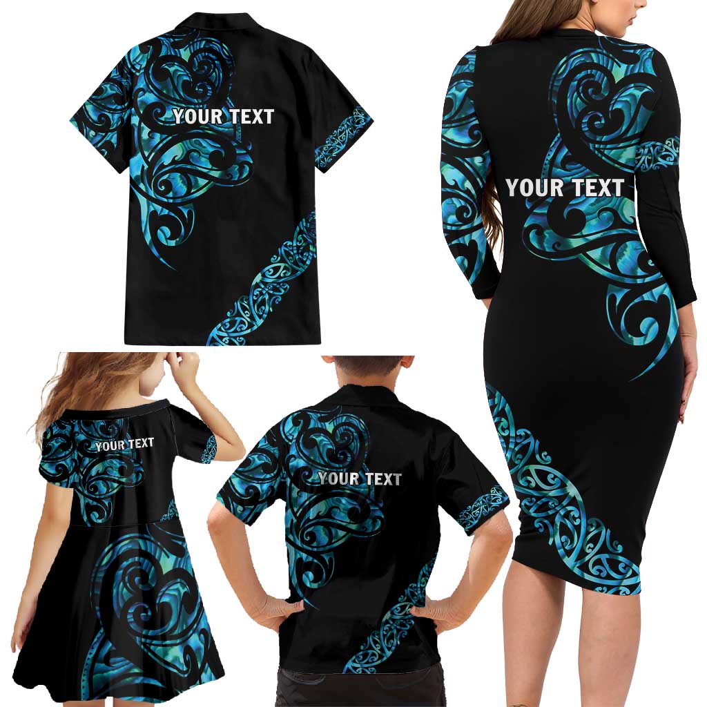 All Black Maori Tribal Tattoo Personalised Family Matching Long Sleeve Bodycon Dress and Hawaiian Shirt Polynesian Style LT9 - Polynesian Pride
