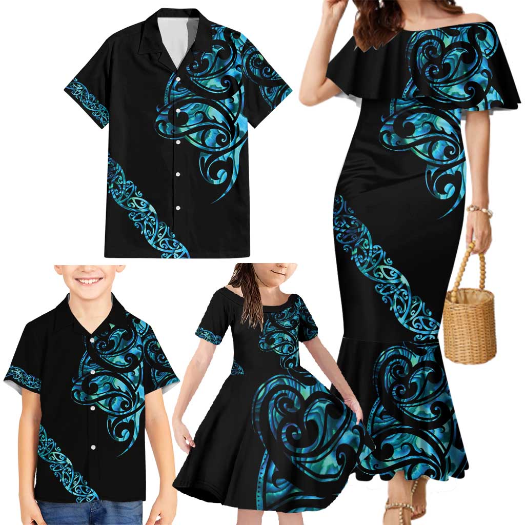 All Black Maori Tribal Tattoo Personalised Family Matching Mermaid Dress and Hawaiian Shirt Polynesian Style LT9 - Polynesian Pride