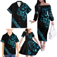 All Black Maori Tribal Tattoo Personalised Family Matching Off The Shoulder Long Sleeve Dress and Hawaiian Shirt Polynesian Style LT9 - Polynesian Pride