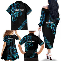 All Black Maori Tribal Tattoo Personalised Family Matching Off The Shoulder Long Sleeve Dress and Hawaiian Shirt Polynesian Style LT9 - Polynesian Pride