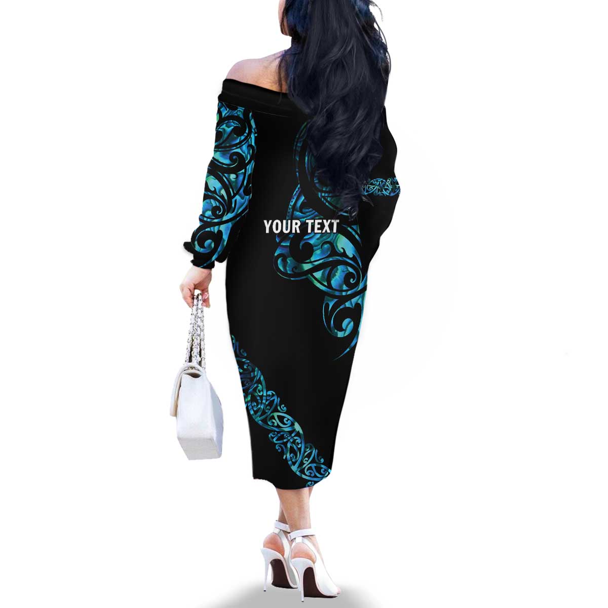 All Black Maori Tribal Tattoo Personalised Family Matching Off The Shoulder Long Sleeve Dress and Hawaiian Shirt Polynesian Style LT9 - Polynesian Pride