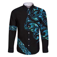 All Black Maori Tribal Tattoo Personalised Family Matching Off Shoulder Short Dress and Hawaiian Shirt Polynesian Style LT9 Dad's Shirt - Long Sleeve Black - Polynesian Pride