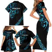 All Black Maori Tribal Tattoo Personalised Family Matching Short Sleeve Bodycon Dress and Hawaiian Shirt Polynesian Style LT9 - Polynesian Pride