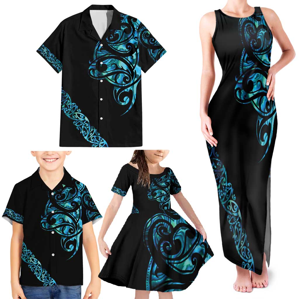 All Black Maori Tribal Tattoo Personalised Family Matching Tank Maxi Dress and Hawaiian Shirt Polynesian Style LT9 - Polynesian Pride