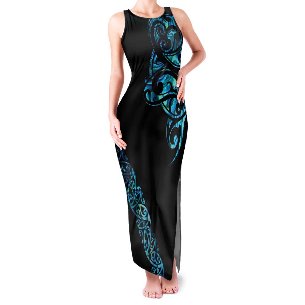 All Black Maori Tribal Tattoo Personalised Family Matching Tank Maxi Dress and Hawaiian Shirt Polynesian Style LT9 Mom's Dress Black - Polynesian Pride