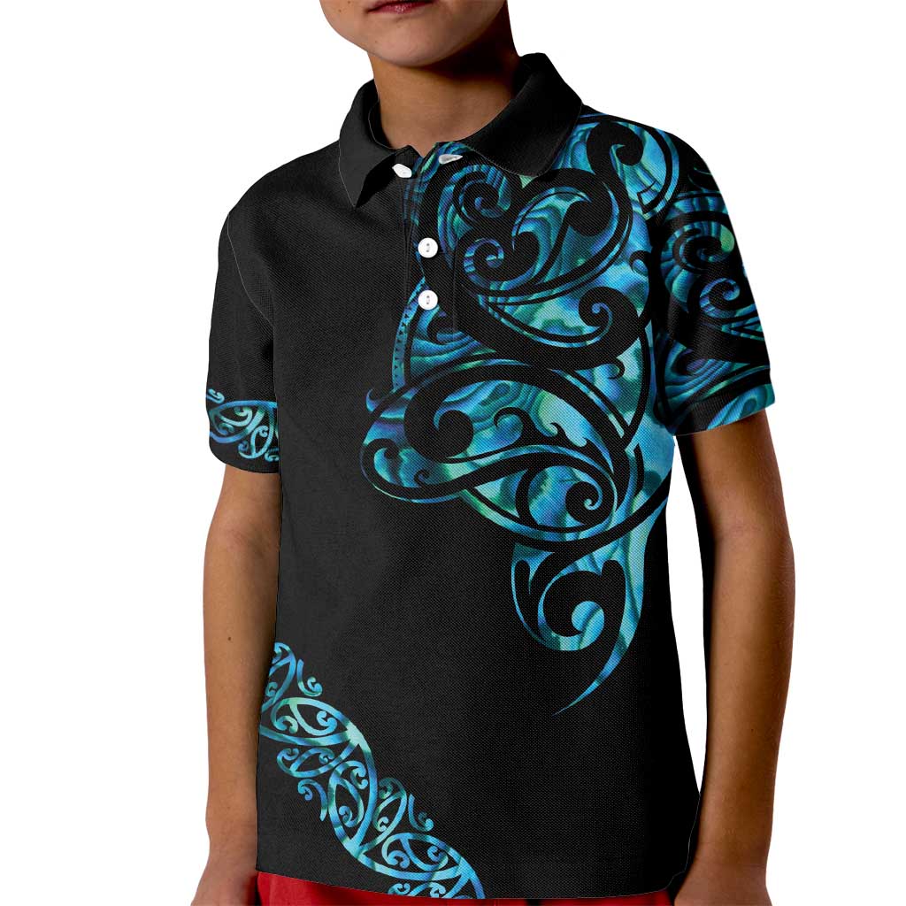 All Black Maori Tribal Tattoo Personalised Kid Polo Shirt Polynesian Style