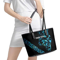 All Black Maori Tribal Tattoo Personalised Leather Tote Bag Polynesian Style
