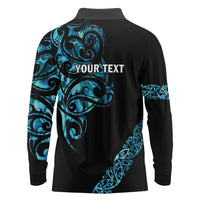 All Black Maori Tribal Tattoo Personalised Long Sleeve Polo Shirt Polynesian Style