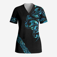 All Black Maori Tribal Tattoo Personalised Scrub Top - Polynesian Style LT9 Adult Black - Polynesian Pride