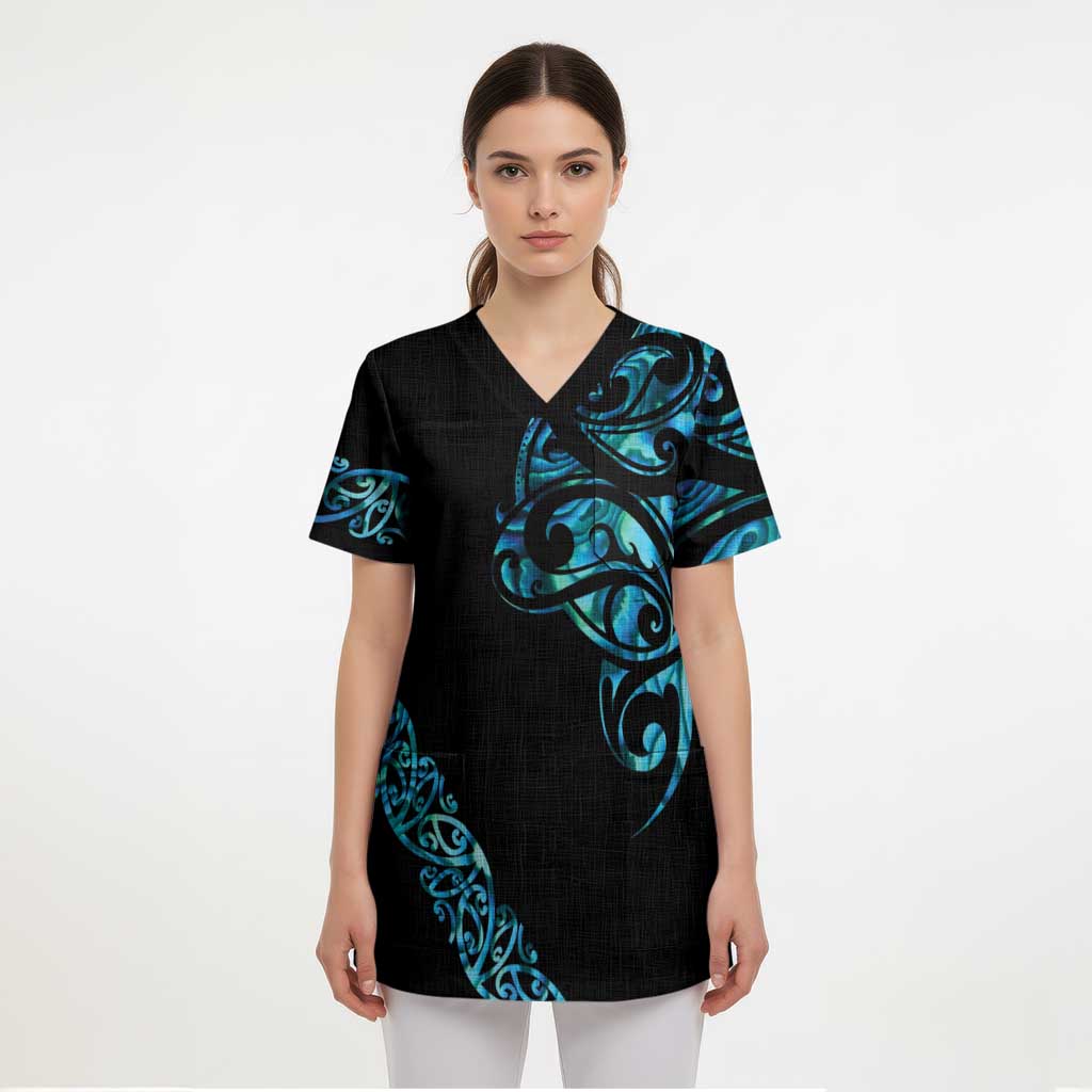 All Black Maori Tribal Tattoo Personalised Scrub Top - Polynesian Style LT9 - Polynesian Pride