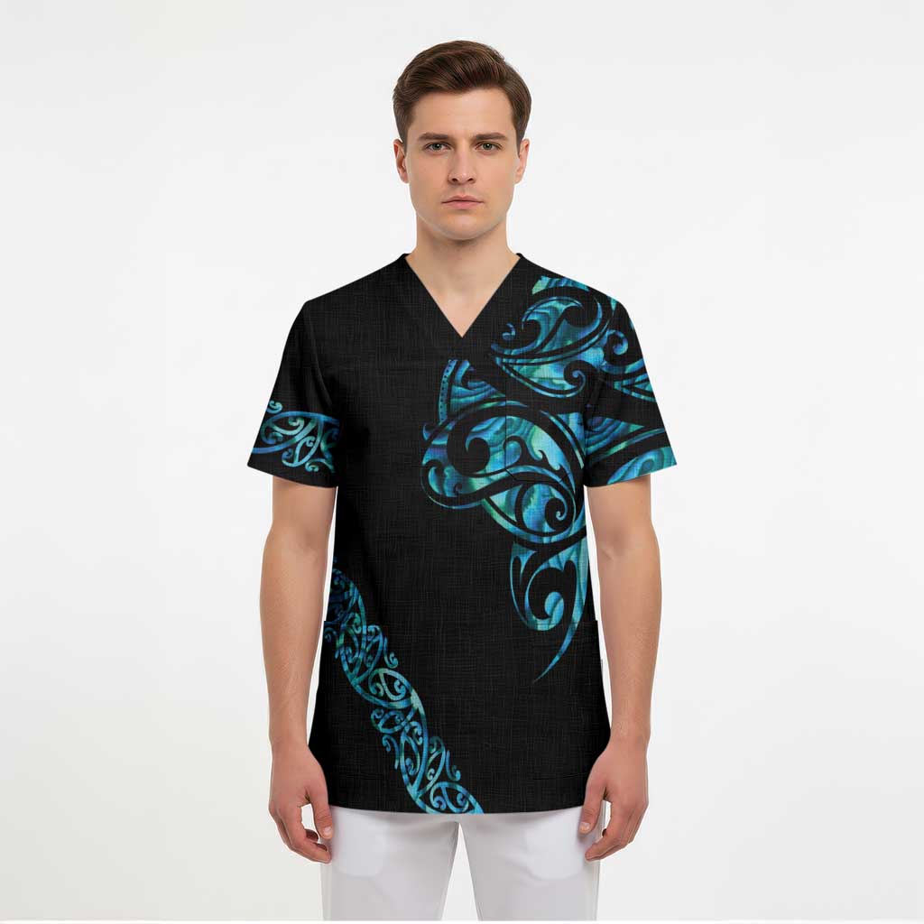 All Black Maori Tribal Tattoo Personalised Scrub Top - Polynesian Style LT9 - Polynesian Pride