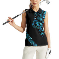 All Black Maori Tribal Tattoo Personalised Women Sleeveless Polo Shirt Polynesian Style