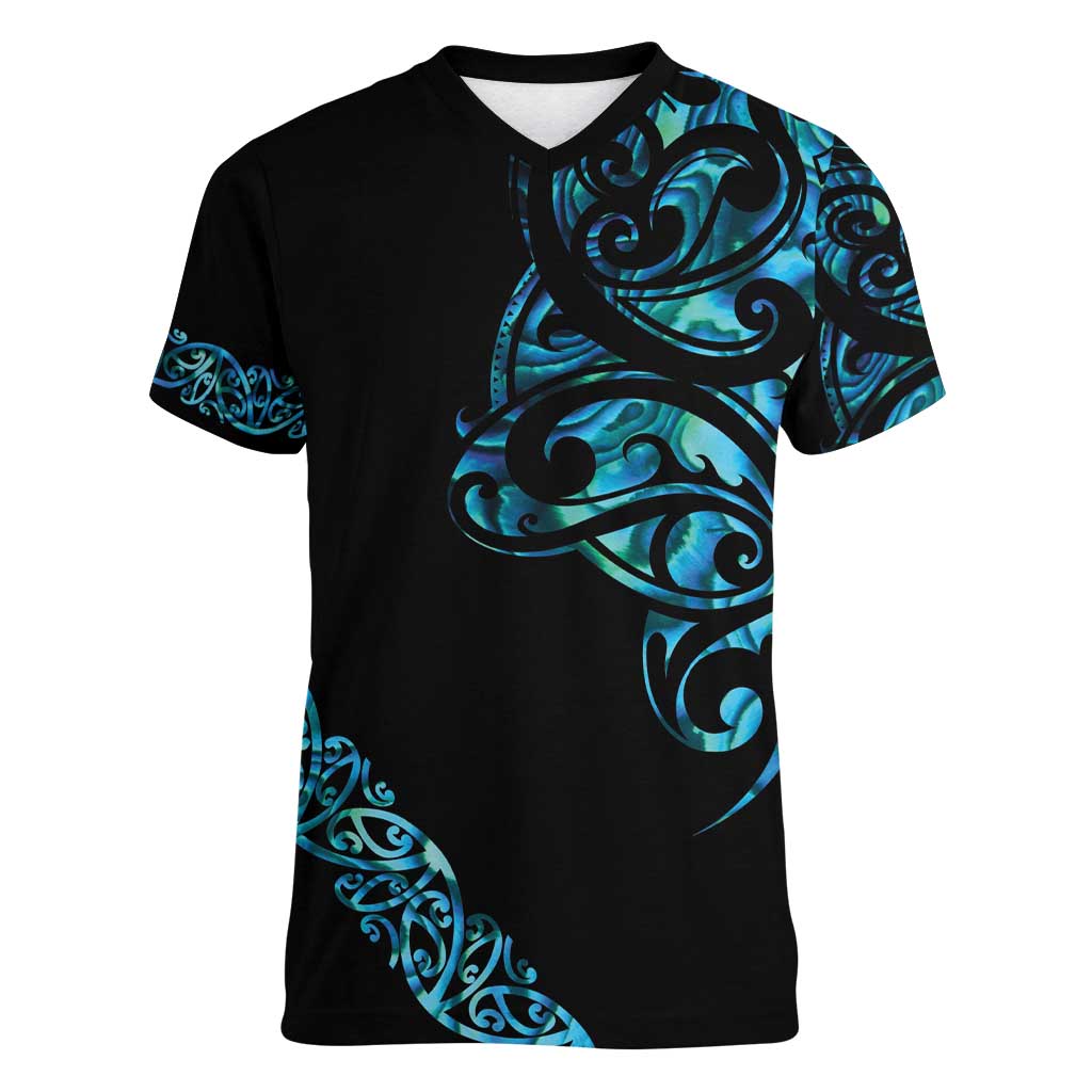 All Black Maori Tribal Tattoo Personalised Women V-Neck T-Shirt Polynesian Style