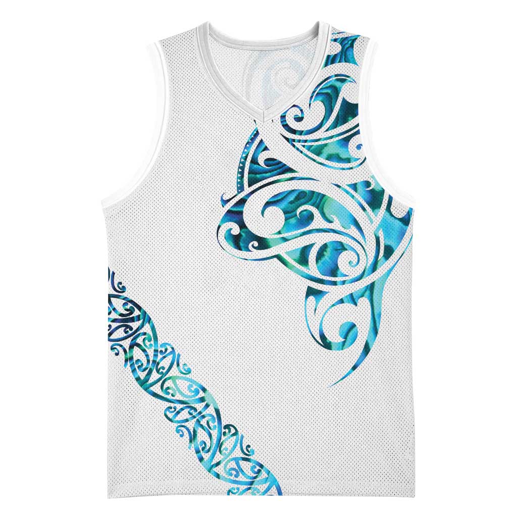All White Maori Tribal Tattoo Personalised Basketball Jersey Polynesian Style LT9 Unisex White - Polynesian Pride